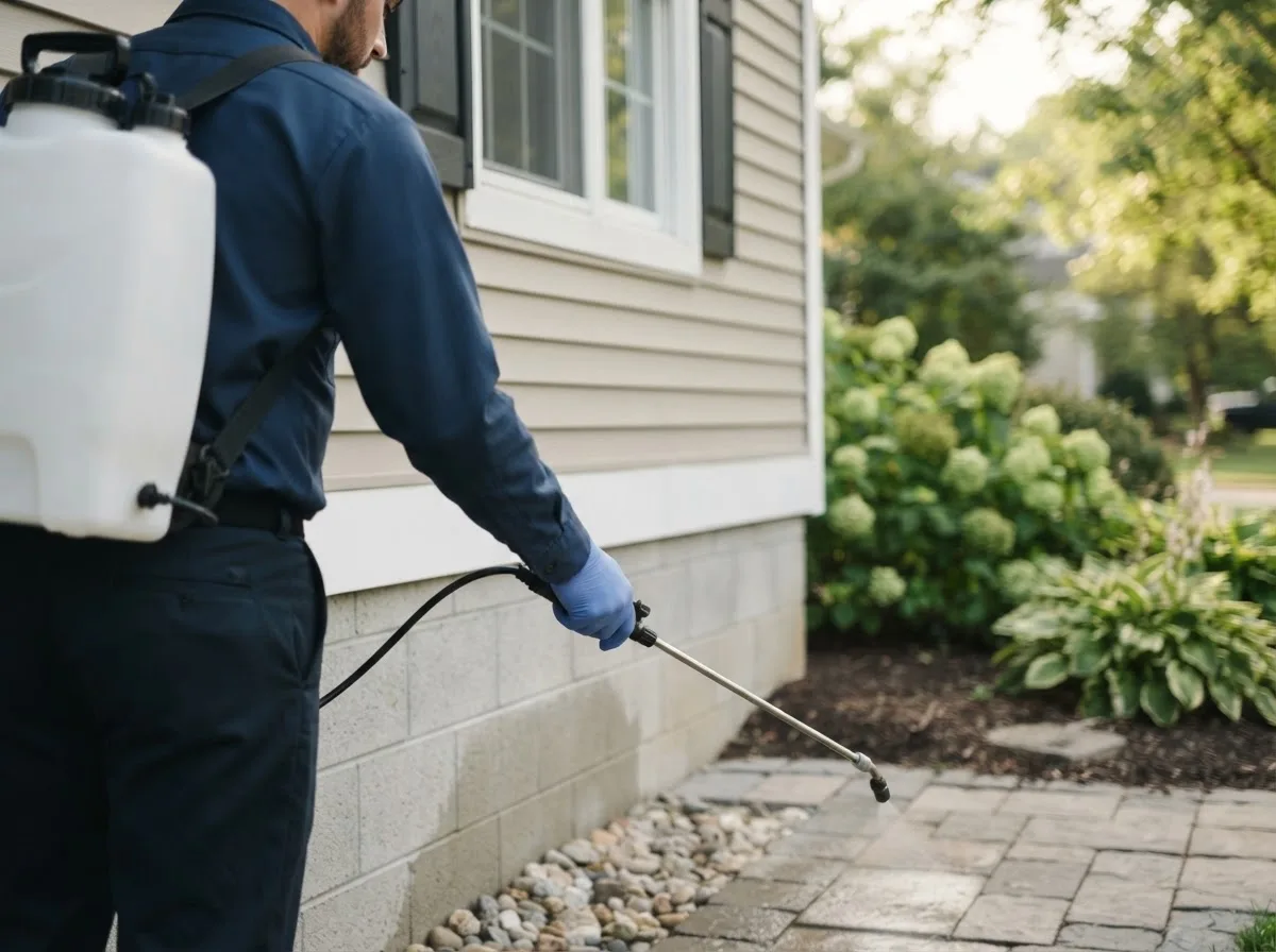 Pest control technician inspecting a home in Carver, MA